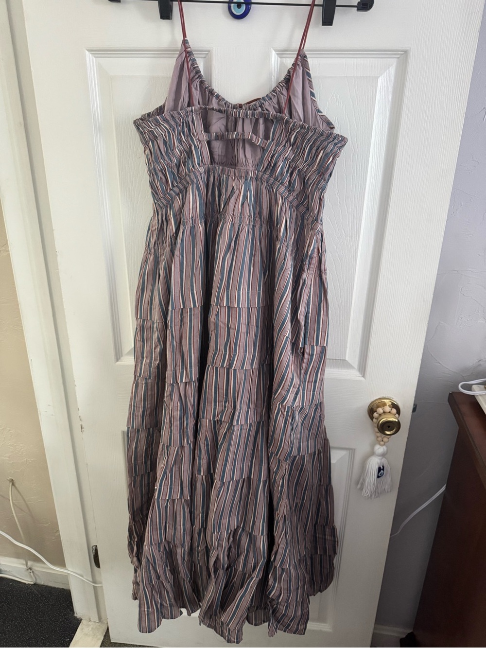 Free People Striped Tiered Maxi Dress in Dusty Rose, Blue & Cream - Picture 2 of 8